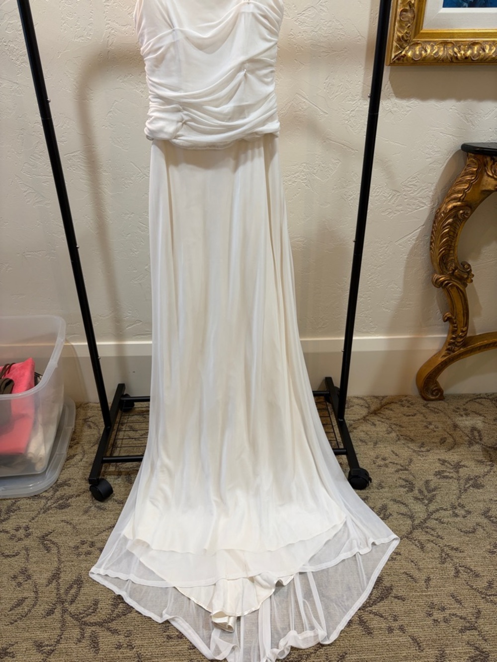 Elegant A•B•S White Women’s Draped Evening Dress